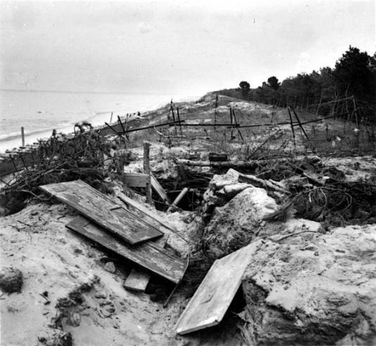 Zniszczone polskie rowy strzeleckie na Pólwyspie Helskim.