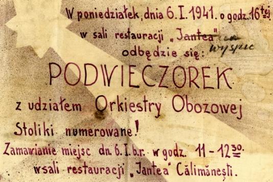 Internowanie żołnierzy Wojska Polskiego w Calimanesti w Rumunii. Zaproszenie na wieczór estradowy w restauracji Jantea. 