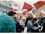 Niezależny pochód pierwszomajowy w Gdańsku zorganizowany przez podziemne struktury Solidarności.