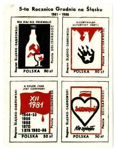 Znaczki podziemne w 5. rocznicę Grudnia 81 na Śląsku 13 grudnia 1986
